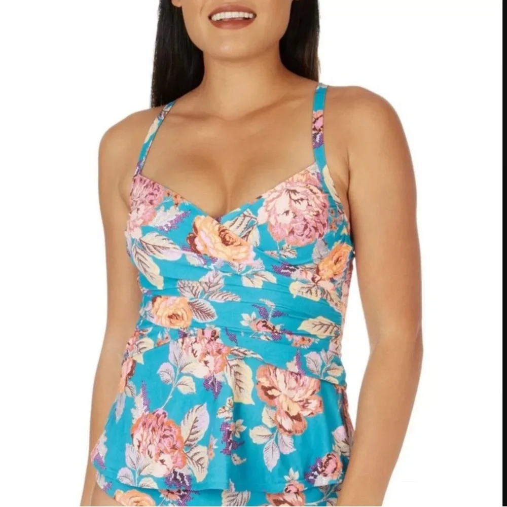 Jantzen Front Wrap Peplum Tankini Swimsuit Top Size 16